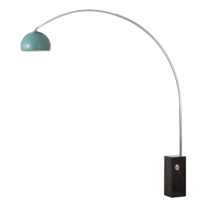 Iconic Arc Lamp - Satin Nickel Black Marble Base Half Dome Pool Blue Shade