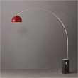 Iconic Arc Lamp - Satin Nickel  Black Marble Base Half Dome Crimson Red Shade