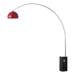 Iconic Arc Lamp - Satin Nickel  Black Marble Base Half Dome Crimson Red Shade
