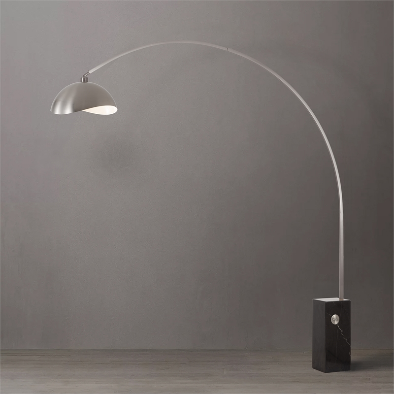Iconic Arc Lamp - Satin Nickel Black Marble Base Luna Bella Satin Nickel Shade