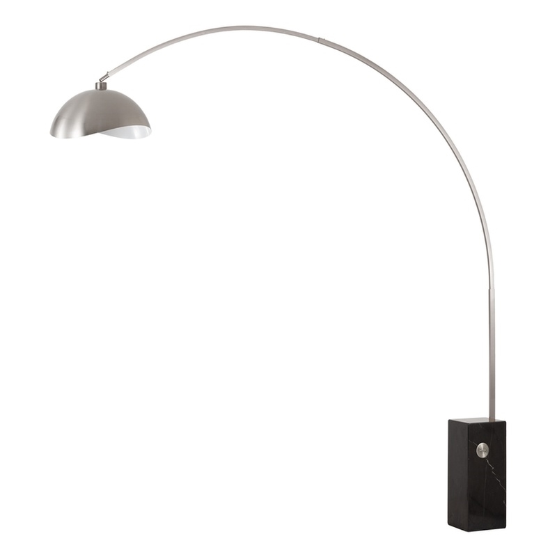 Iconic Arc Lamp - Satin Nickel Black Marble Base Luna Bella Satin Nickel Shade