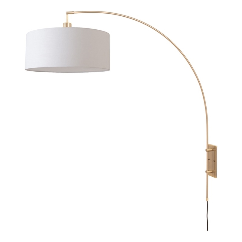 Span Wall Mounted Arc Lamp - Weathered Brass White Fabric Drum Shade