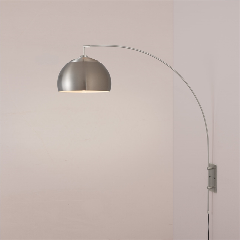 Wall Mounted Arc Lamp - Satin Nickel Half Dome Satin Nickel Shade