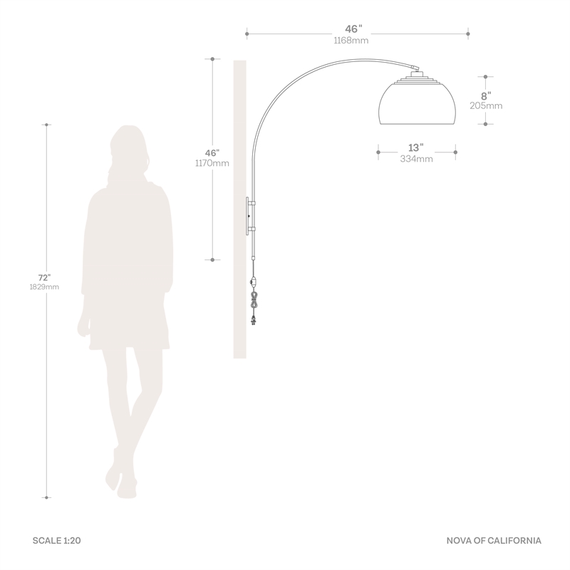 Wall Mounted Arc Lamp - Satin Nickel Half Dome Satin Nickel Shade
