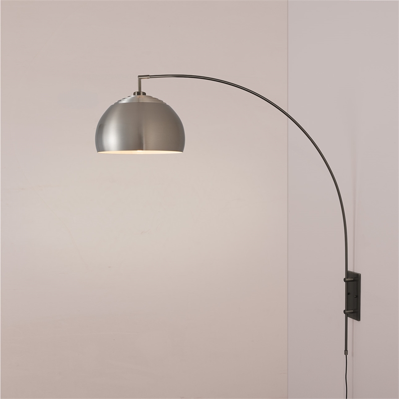 Wall Mounted Arc Lamp - Black Nickel Half Dome Satin Nickel Shade