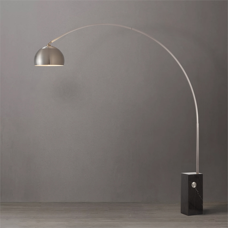 Iconic Arc Lamp - Satin Nickel Black Marble Base Half Dome Satin Nickel Shade