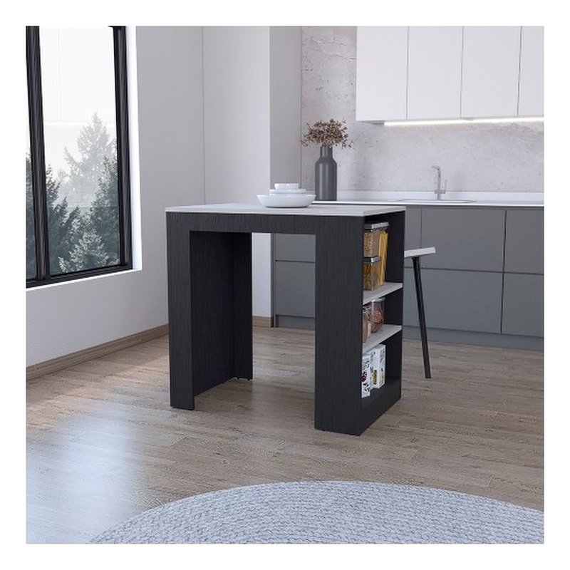 Doyle Kitchen Island Engineered Wood Black  Ibiza Marble Color Finish