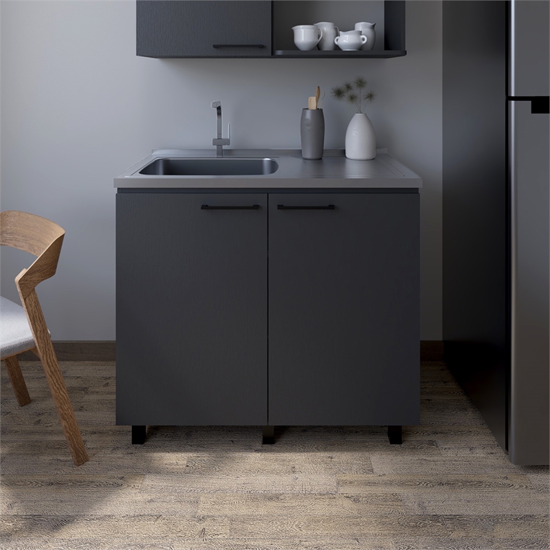 Burwood Utility Sink Cabinet Engineered Wood Black