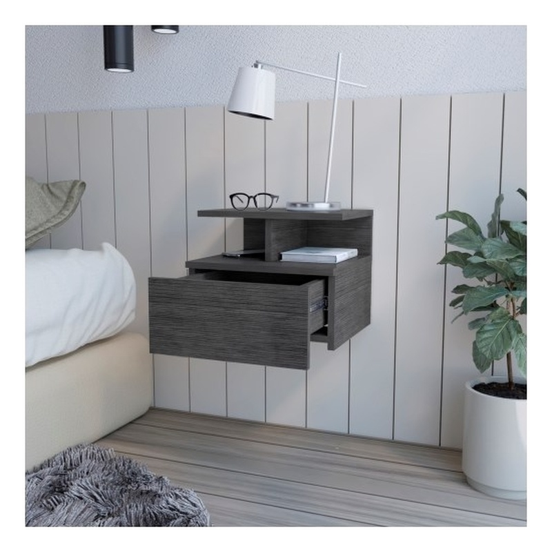 Flopini Floating Nightstand Engineered Wood  Smoky Oak