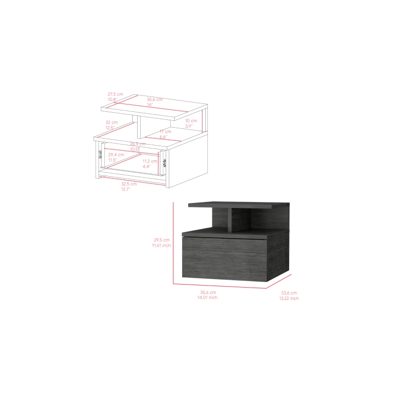Flopini Floating Nightstand Engineered Wood  Smoky Oak