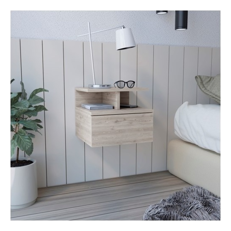 Flopini Floating Nightstand Engineered Wood  Light Gray
