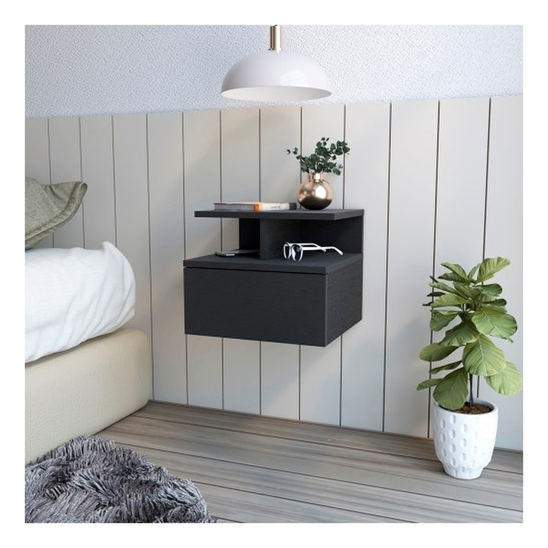 Flopini Floating Nightstand Engineered Wood Black