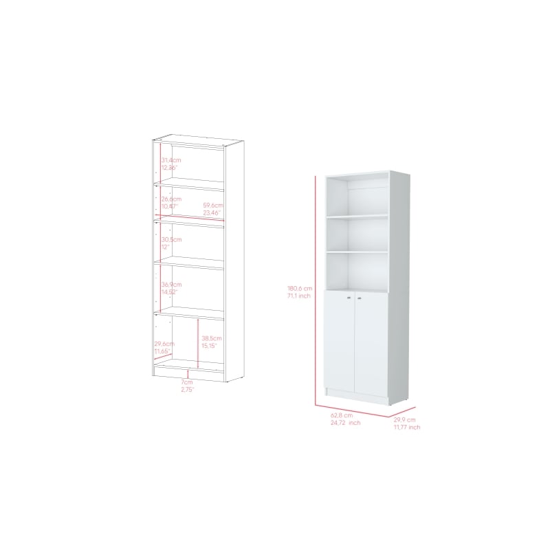 Benzoni Bookcase Dual-Door Engineered Wood White