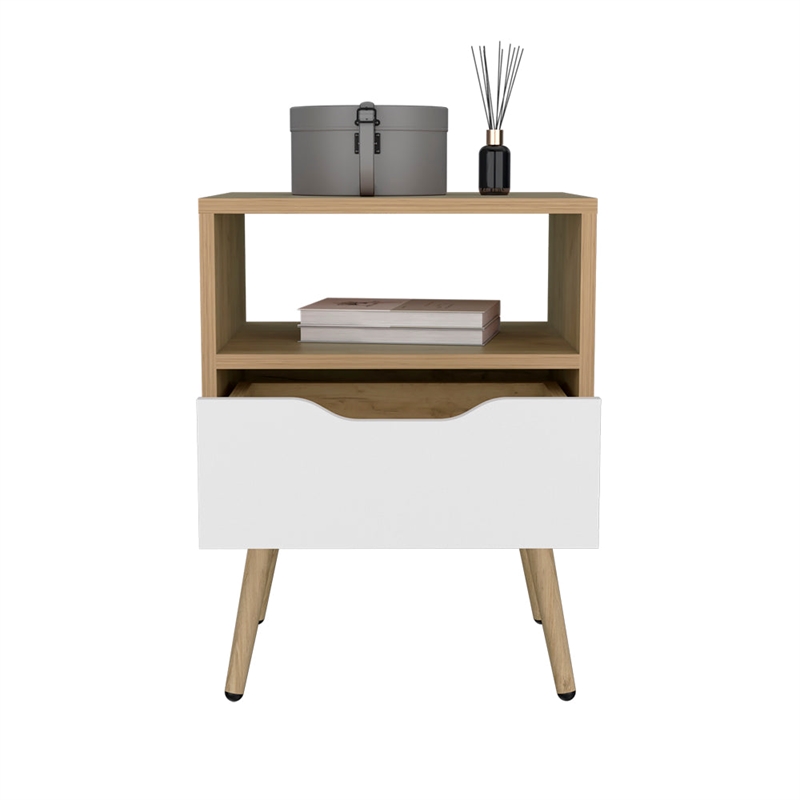 Kechi Nightstand Engineered Wood Bedside Table White Macadamia Finish