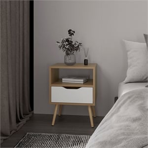 Kechi Nightstand Engineered Wood Bedside Table White Macadamia Finish