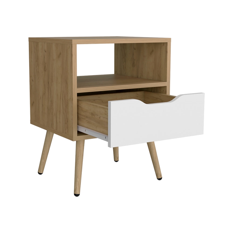 Kechi Nightstand Engineered Wood Bedside Table White Macadamia Finish