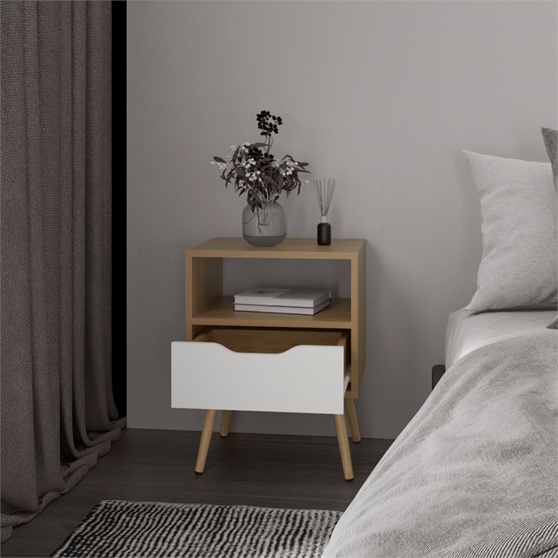 Kechi Nightstand Engineered Wood Bedside Table White Macadamia Finish