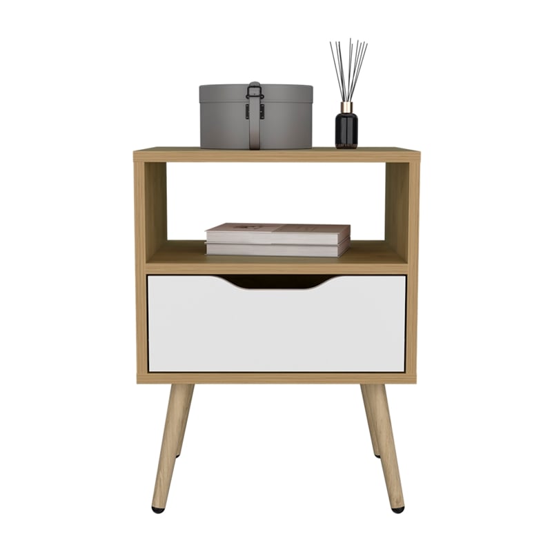 Kechi Nightstand Engineered Wood Bedside Table White Macadamia Finish
