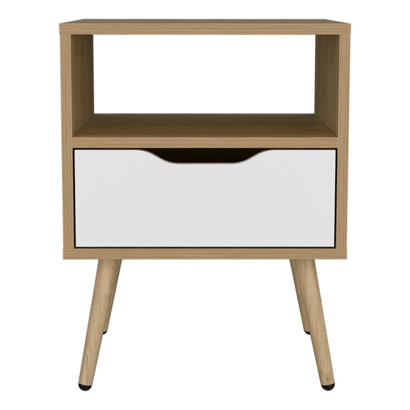 Kechi Nightstand Engineered Wood Bedside Table White Macadamia Finish