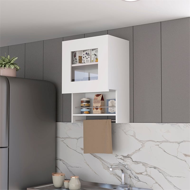 Papua Kitchen Wall Cabinet with Doors and Interior Shelves Engineered Wood Storage Organizer for Kitchen Use White Finish