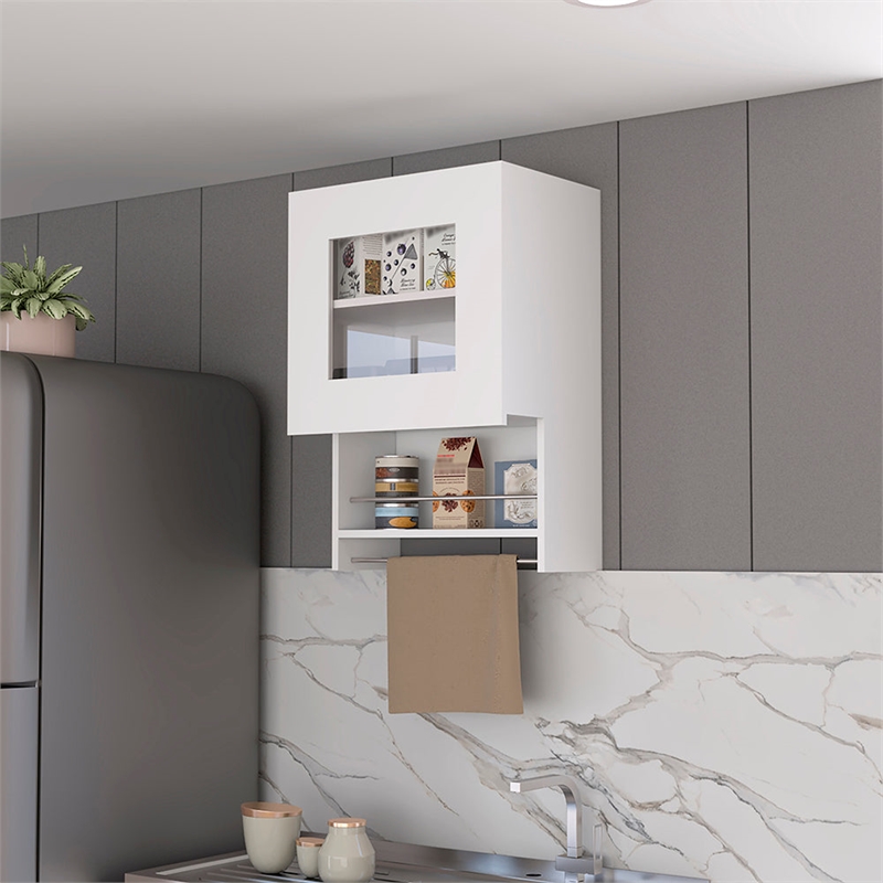 Papua Kitchen Wall Cabinet with Doors and Interior Shelves Engineered Wood Storage Organizer for Kitchen Use White Finish