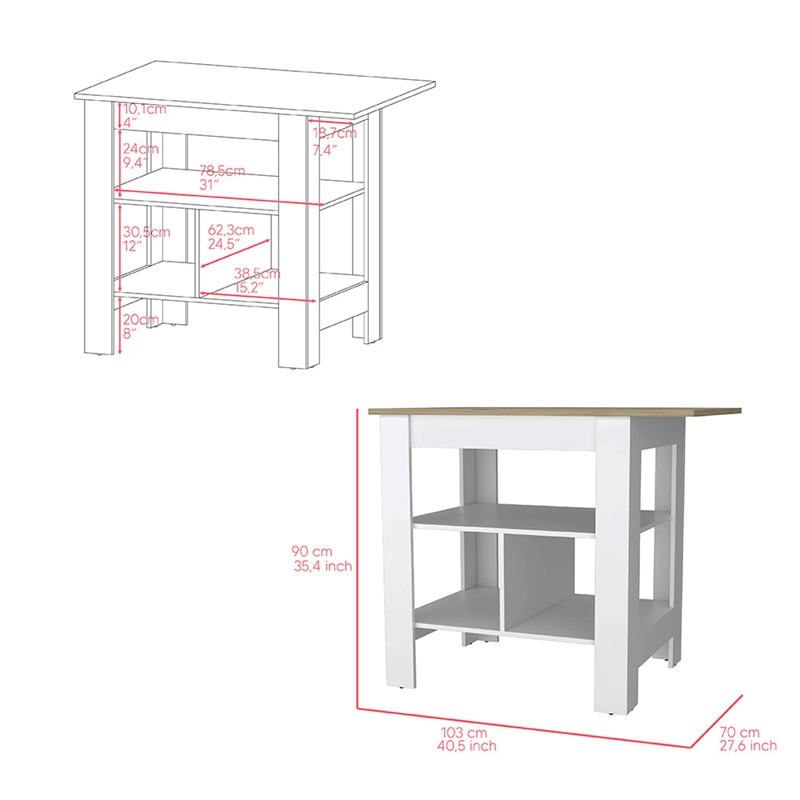 Pompeya  Kitchen Island White Engineered Wood