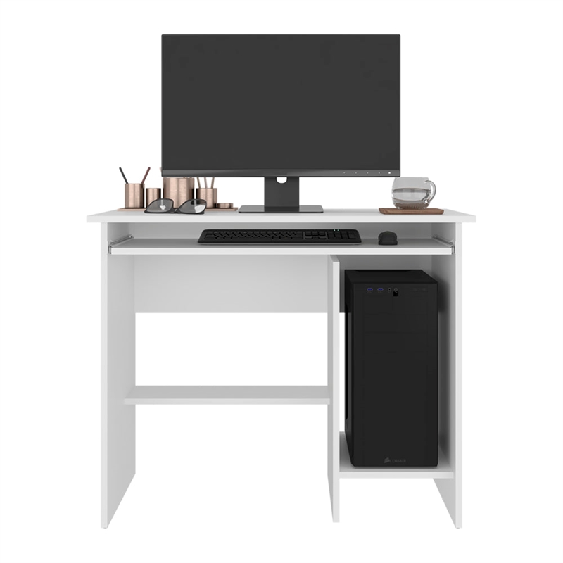 Greenfields Modern Desk with Storage Shelves White Manufactured Wood
