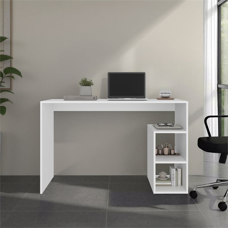 Endura Desk Modern White Desk with Side Storage