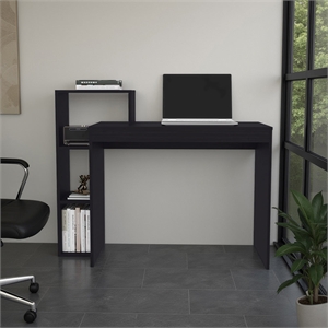 Malibu Desk Modern Black Wood Writing Desk with Integrated Storage Shelves