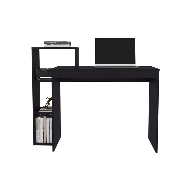 Malibu Desk Modern Black Wood Writing Desk with Integrated Storage Shelves
