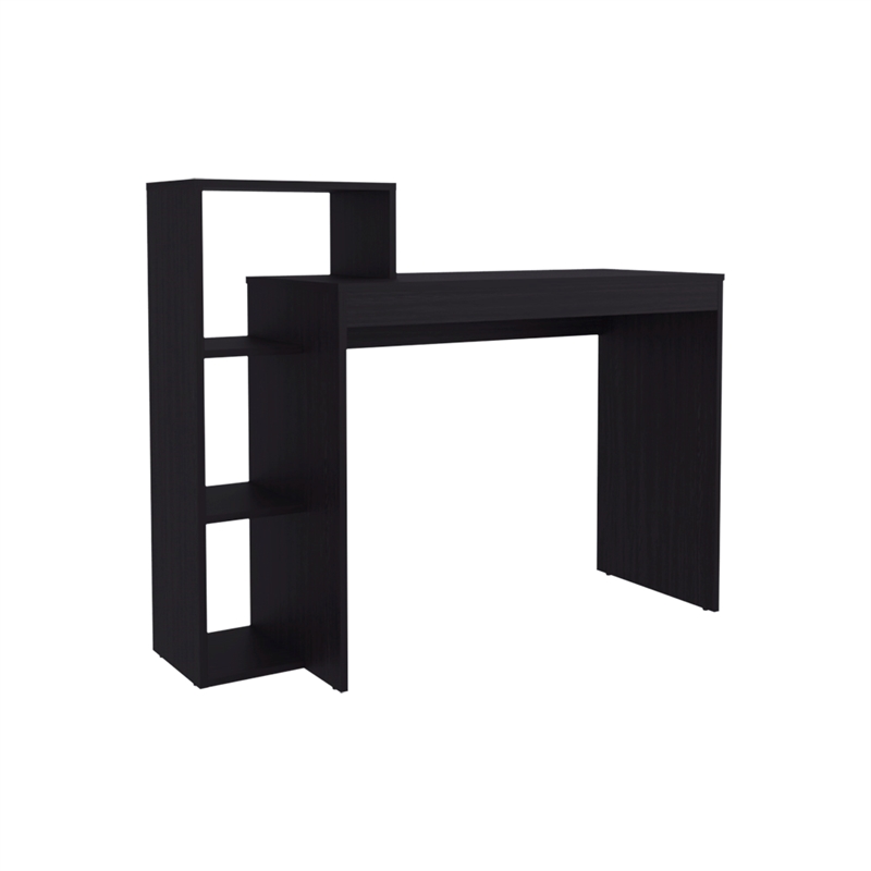 Malibu Desk Modern Black Wood Writing Desk with Integrated Storage Shelves