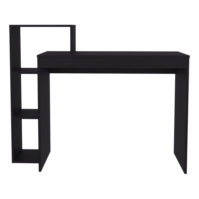 Malibu Desk Modern Black Wood Writing Desk with Integrated Storage Shelves