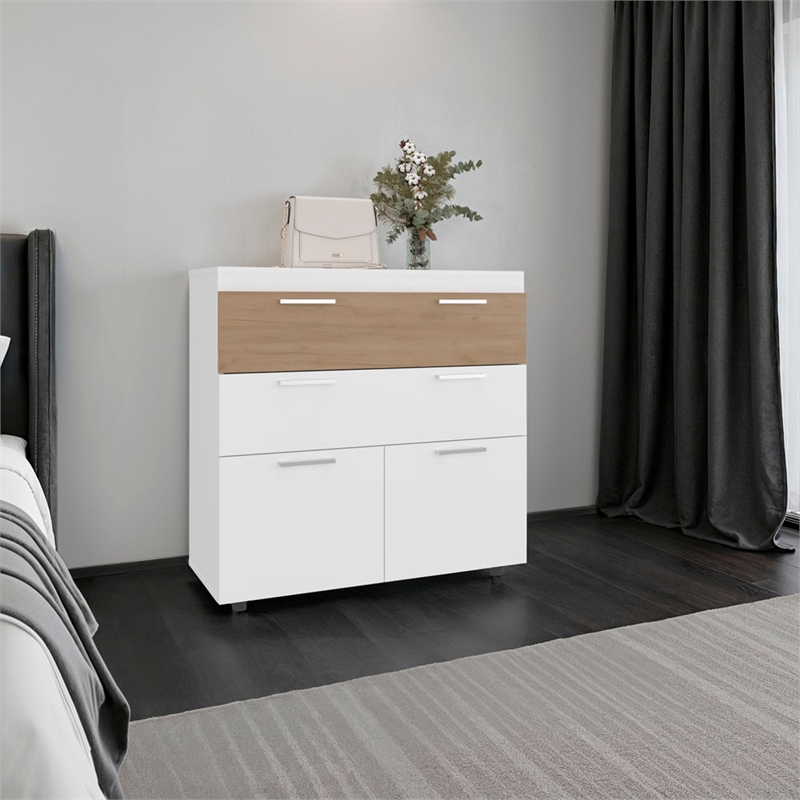 Aldan Modern Bedroom Dresser with Multiple Storage Drawers Engineered Wood Cabinet Furniture Organizer for Bedroom Storage White Finish