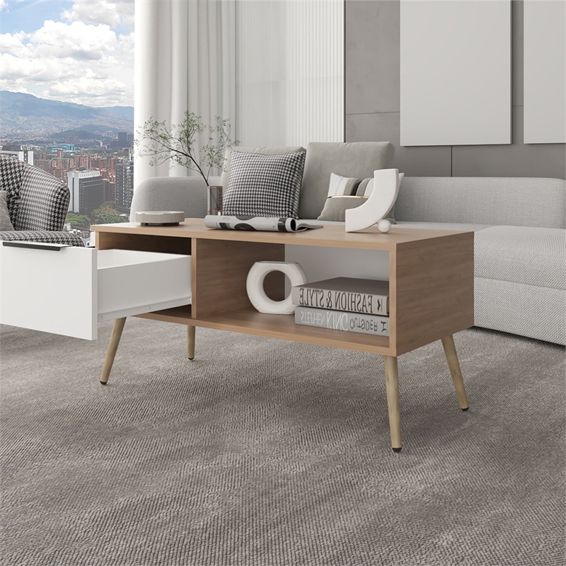 Lavelle Living Room Coffee Table with Spacious Top Surface Engineered Wood Furniture for Living Room Use Storage and Display Beige Finish Modern Design
