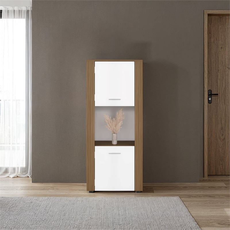 Dorneyville Modern Bookcase with Storage White and Beige Wood Finish