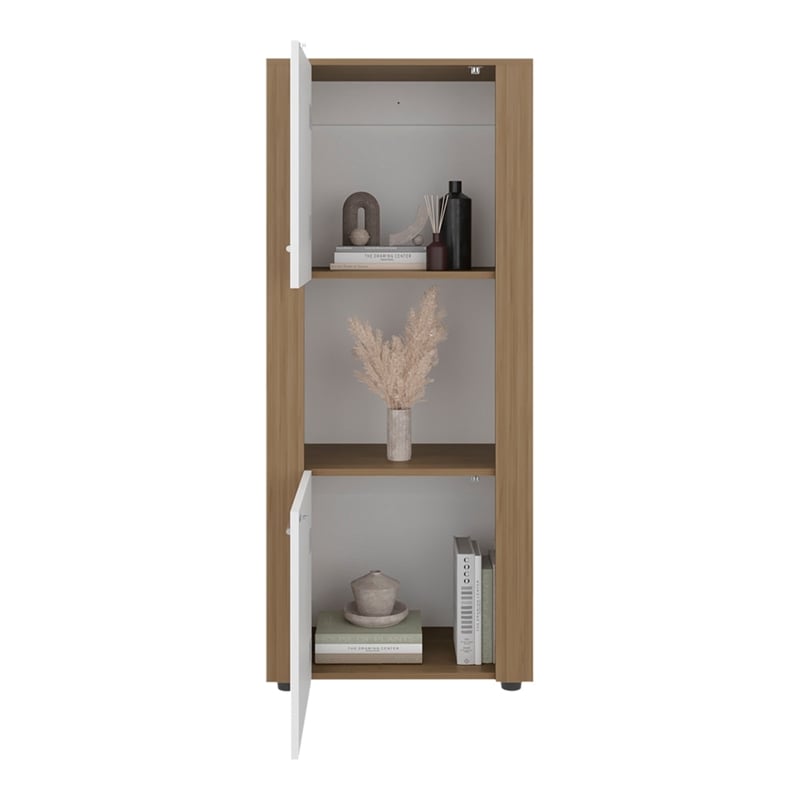 Dorneyville Modern Bookcase with Storage White and Beige Wood Finish