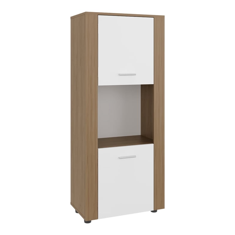 Dorneyville Modern Bookcase with Storage White and Beige Wood Finish