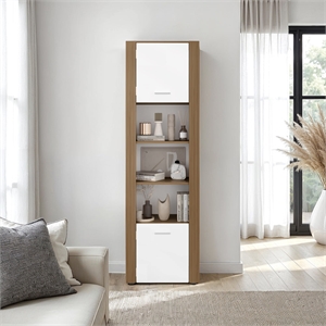 Dupont Bookcase Modern Tall Storage Cabinet with White & Manufactured Wood