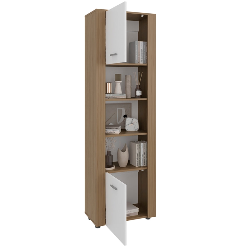 Dupont Bookcase Modern Tall Storage Cabinet with White & Manufactured Wood