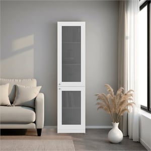Peony Bookcase Storage Cabinet with Fluted Panel Doors Engineered Wood Furniture Organizer for Living Room Bedroom and Home Office Storage White Finish Modern Design