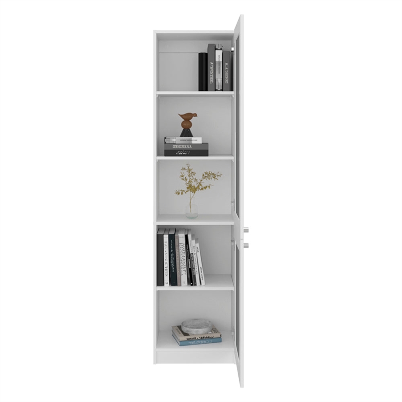 Peony Bookcase Storage Cabinet with Fluted Panel Doors Engineered Wood Furniture Organizer for Living Room Bedroom and Home Office Storage White Finish Modern Design