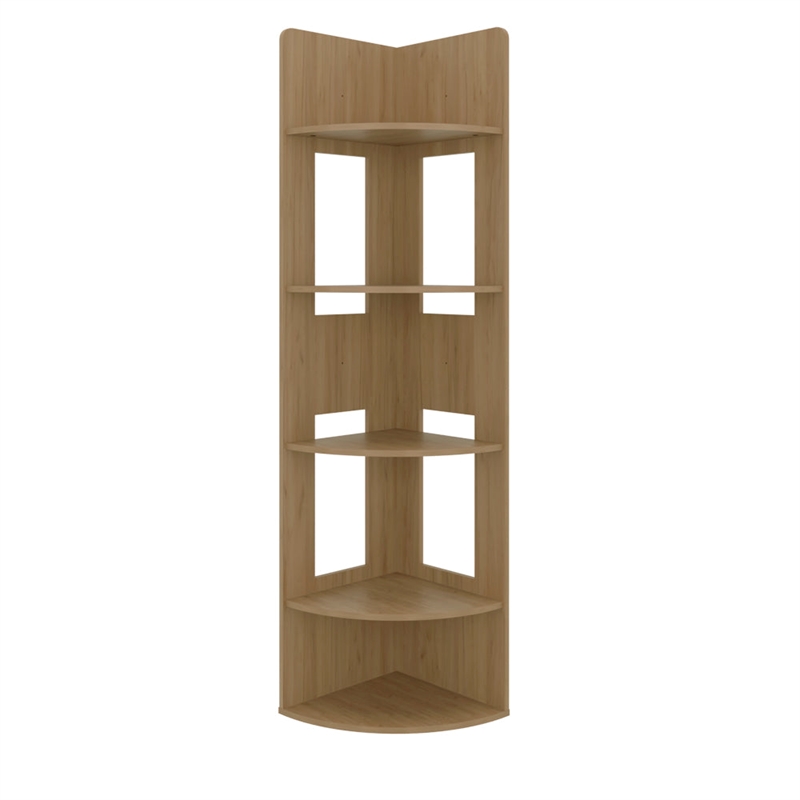 Camellia Corner Bookcase Engineered Wood Storage Cabinet Beige Finish