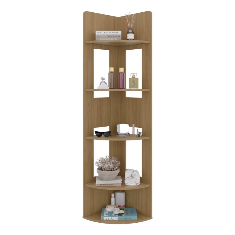 Camellia Corner Bookcase Engineered Wood Storage Cabinet Beige Finish