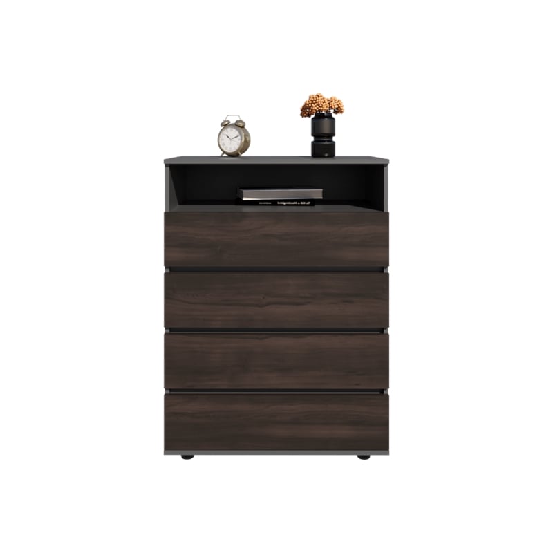 Aberdeen Modern 4 Drawer Chest Dresser for Bedroom Storage Engineered Wood Furniture Cabinet Matte Brown Finish