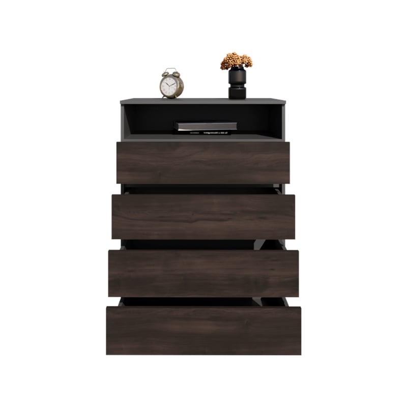 Aberdeen Modern 4 Drawer Chest Dresser for Bedroom Storage Engineered Wood Furniture Cabinet Matte Brown Finish