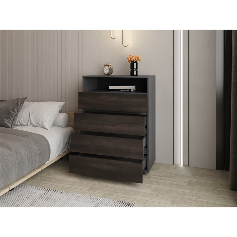 Aberdeen Modern 4 Drawer Chest Dresser for Bedroom Storage Engineered Wood Furniture Cabinet Matte Brown Finish