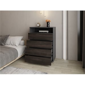 Aberdeen Modern 4 Drawer Chest Dresser for Bedroom Storage Engineered Wood Furniture Cabinet Matte Brown Finish