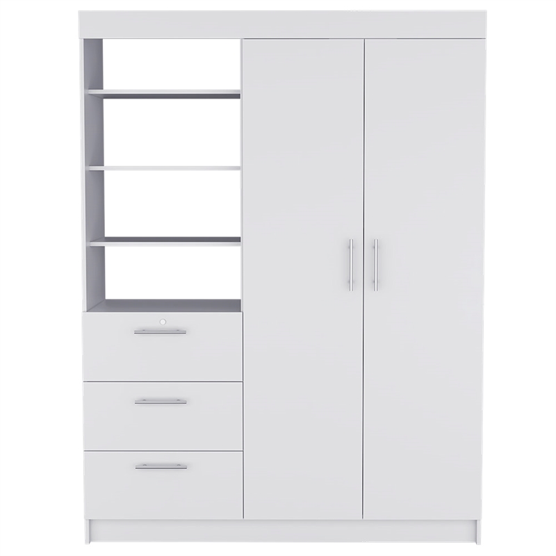 Rumanu Bedroom Armoire Wardrobe Closet with Storage Shelves and Hanging Rod Engineered Wood Furniture Organizer for Bedroom Storage White Finish Modern Design