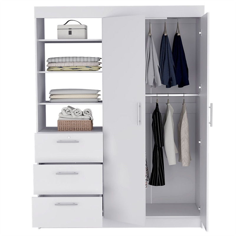 Rumanu Bedroom Armoire Wardrobe Closet with Storage Shelves and Hanging Rod Engineered Wood Furniture Organizer for Bedroom Storage White Finish Modern Design