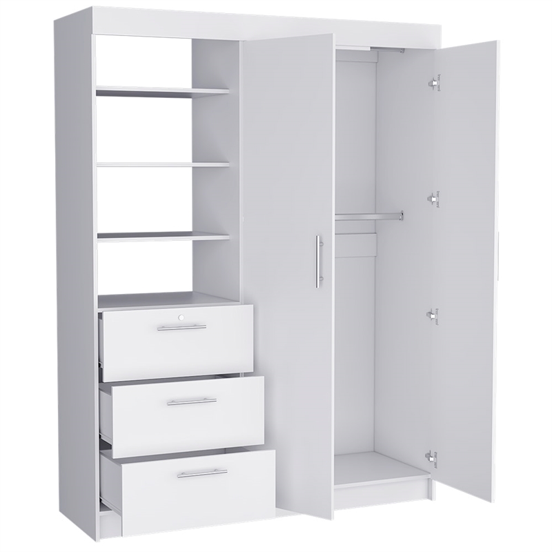 Rumanu Bedroom Armoire Wardrobe Closet with Storage Shelves and Hanging Rod Engineered Wood Furniture Organizer for Bedroom Storage White Finish Modern Design